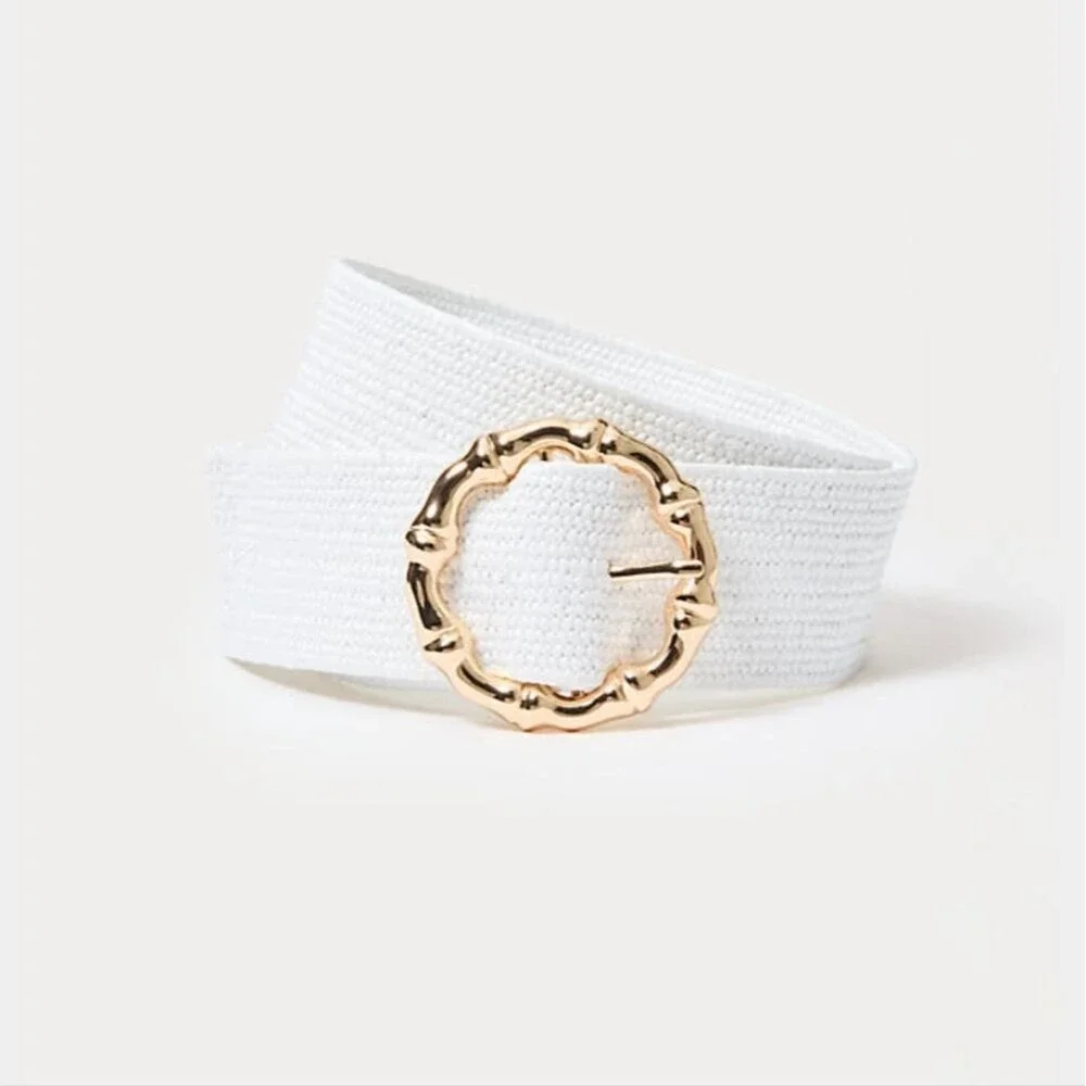 Lilly Pulitzer White Belt with Gold Circular Buckle